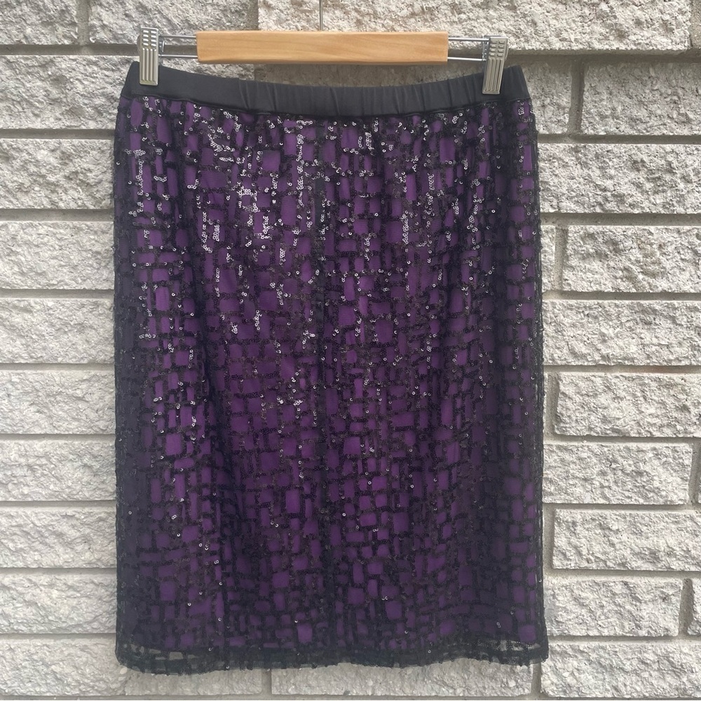 NWT Bob Mackie Women's Black & Purple Sequin Pull on Midi Skirt Size Small - Picture 4 of 7